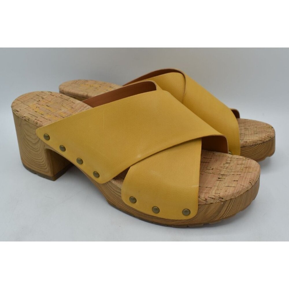 Kork-Ease Womens Size 10 Tatum Yellow Full Grain Leather Heeled Platform Sandals - Picture 3 of 13
